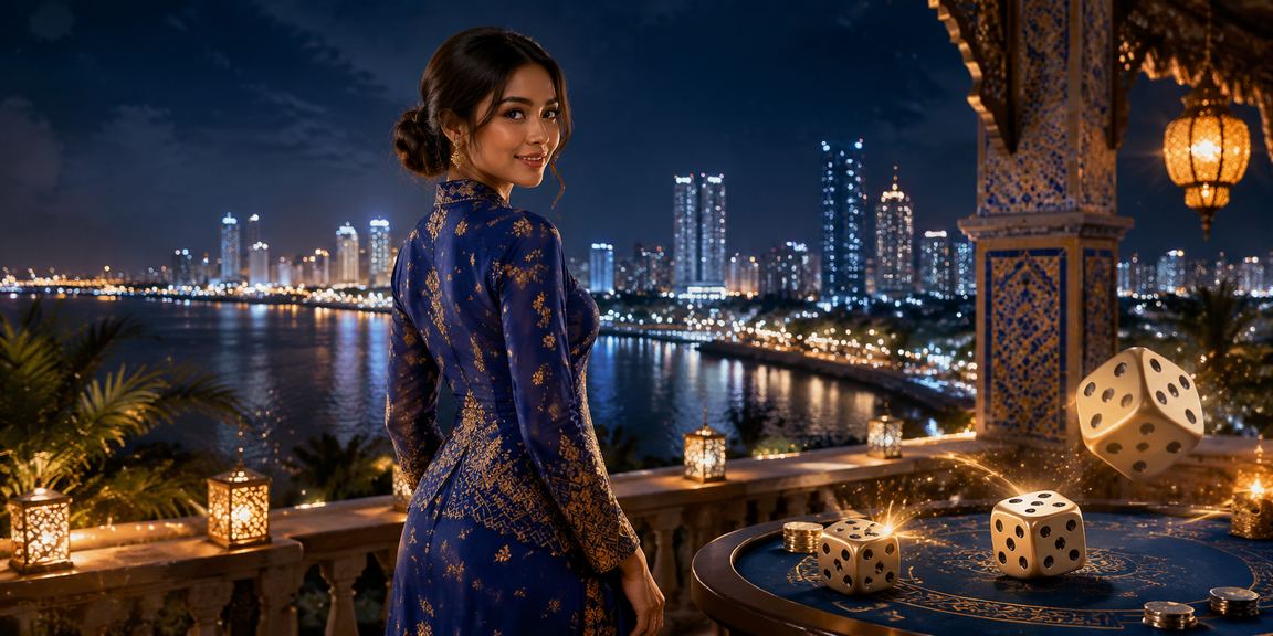 Permainan dadu Johor dengan pakaian baju kurung tradisional Malaysia